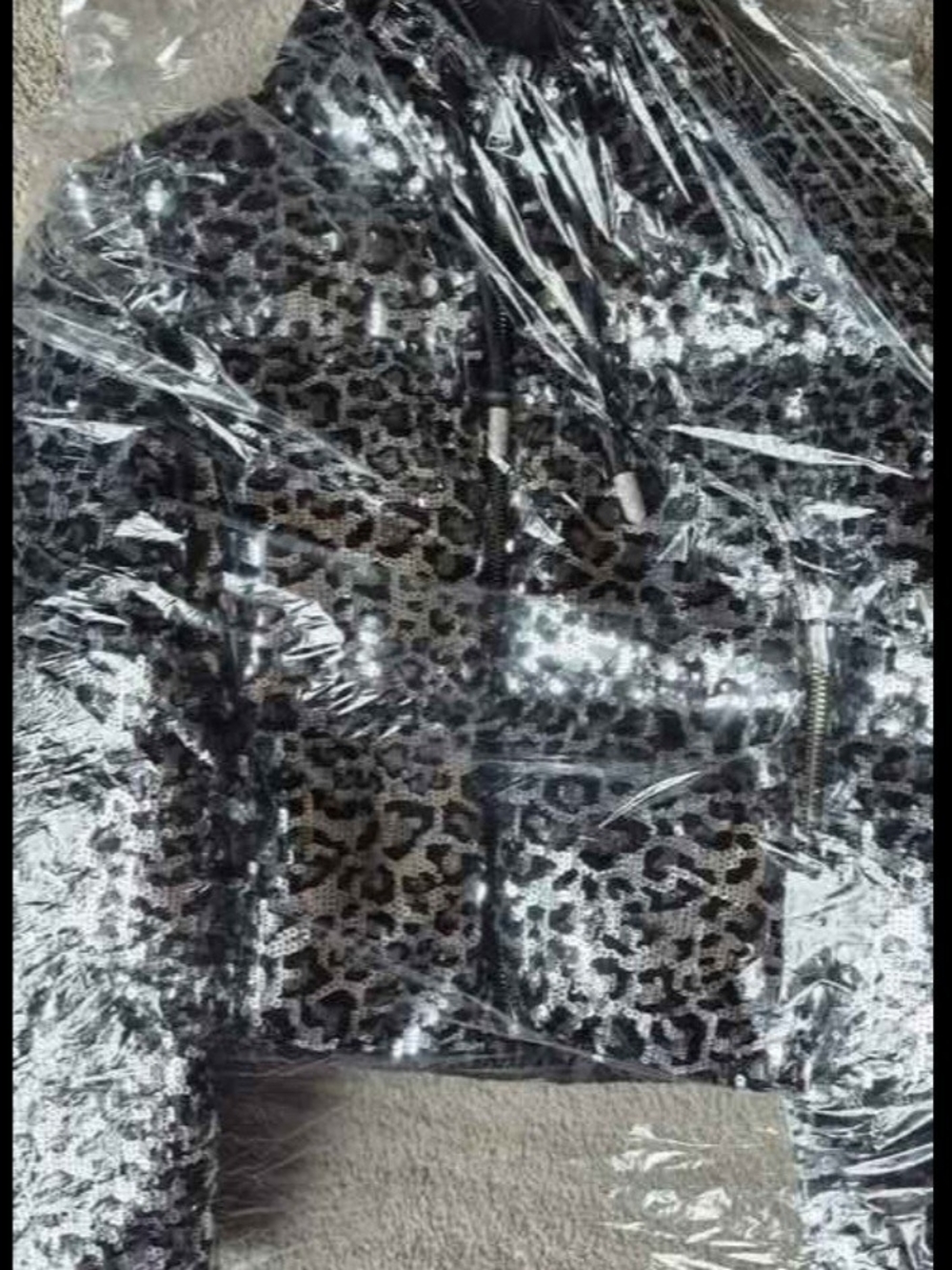 Sequin Leopard Print Cropped Jacket - Black & Silver